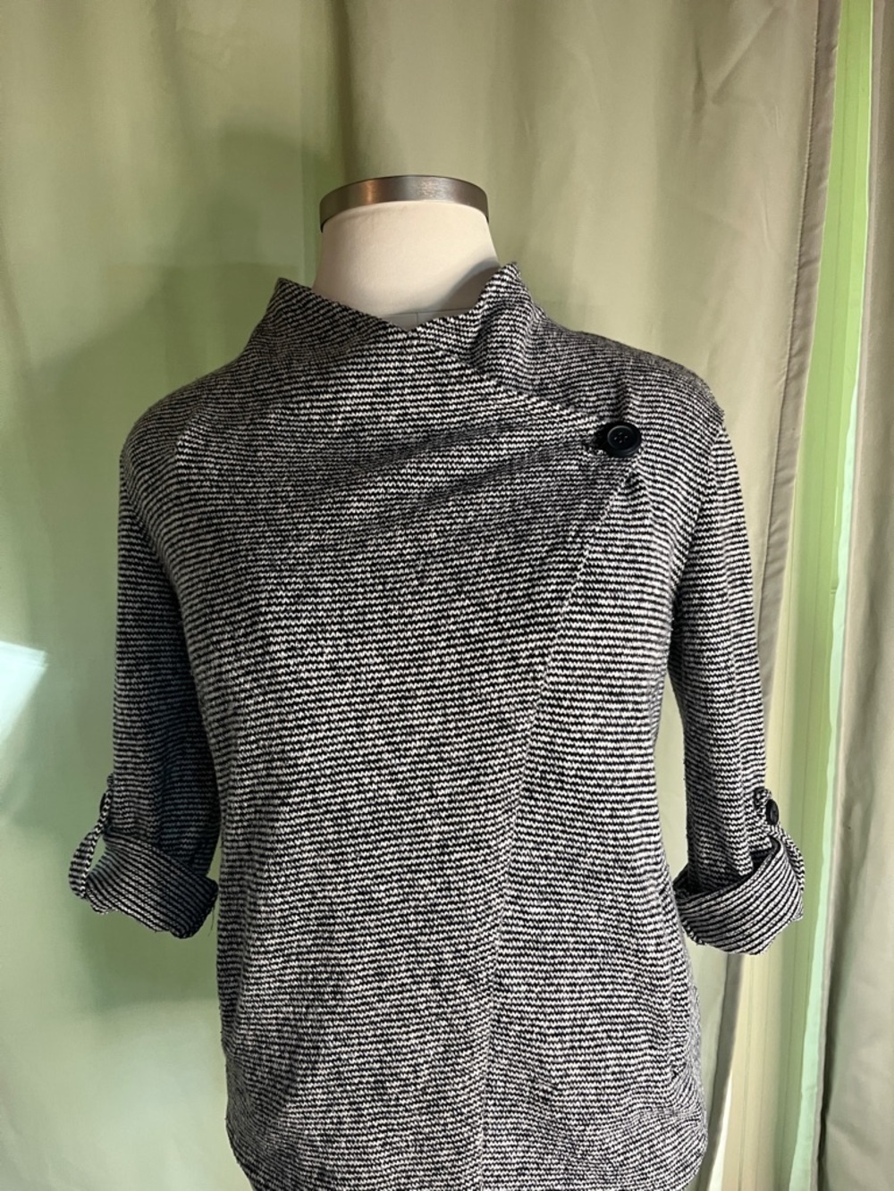 Dex Women’s Black & White Striped Button Accent Sweater